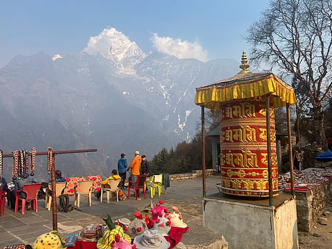 Prayer wheels at Namche